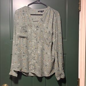 41 Hawthorn Sage Green Floral Button-Front Blouse with Yellow Details
